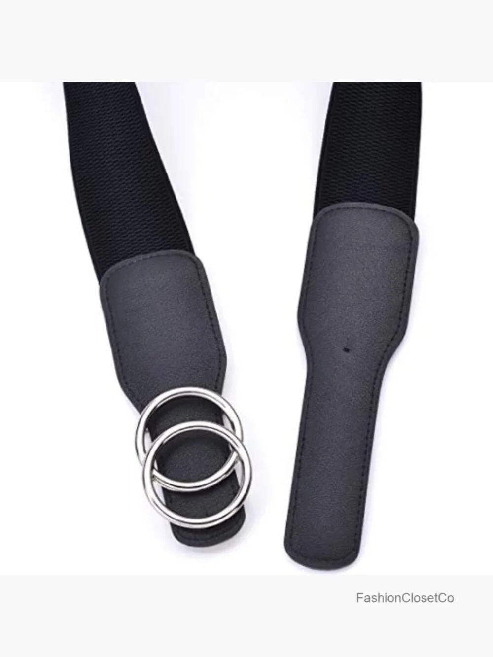 Women's Elastic Stretch Wide Waist Belt with Double Rings Buckle